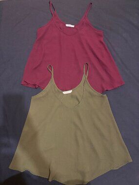 Lush Spaghetti Strap Swing Tank Tops Bundle XS Burgundy & Olive Green